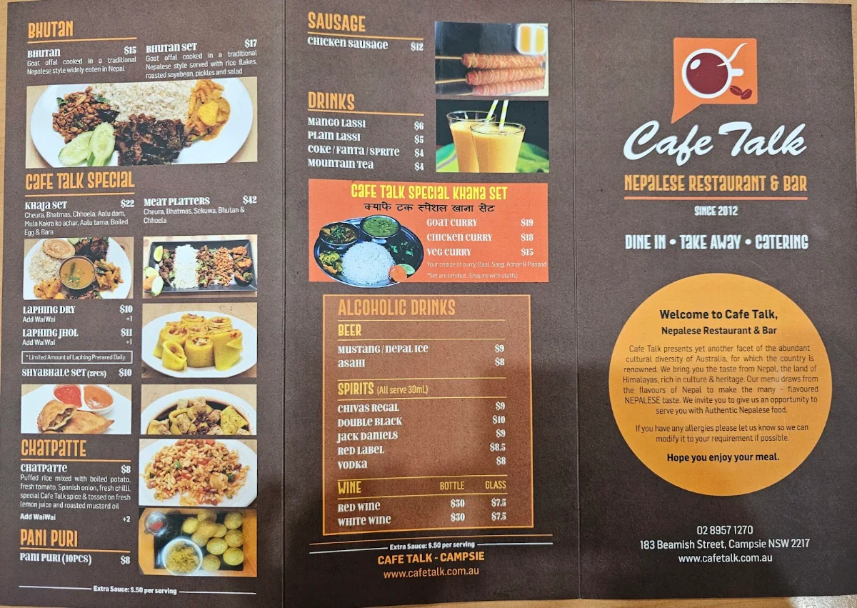 Menu, Cafe Talk Campsie