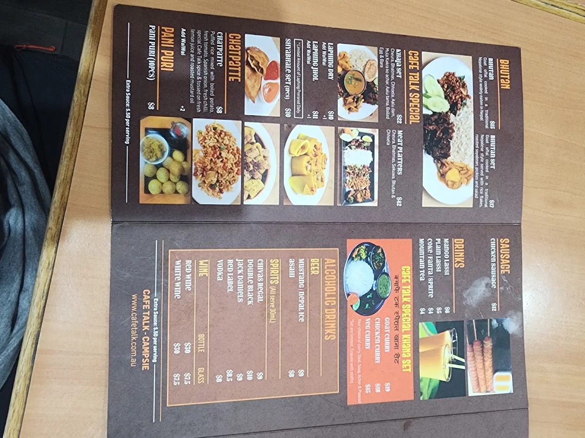 Menu, Cafe Talk Campsie