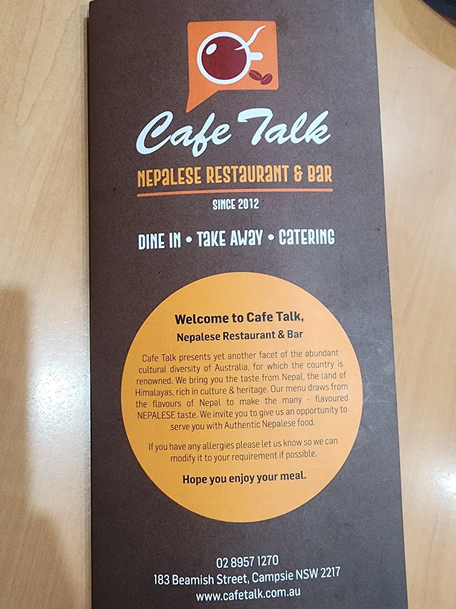 Menu, Cafe Talk Campsie