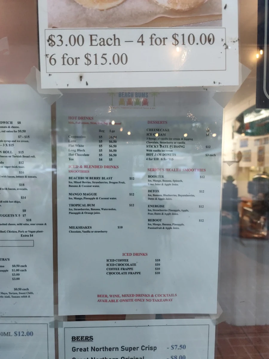 Menu, Magnetic Island Beach Bums