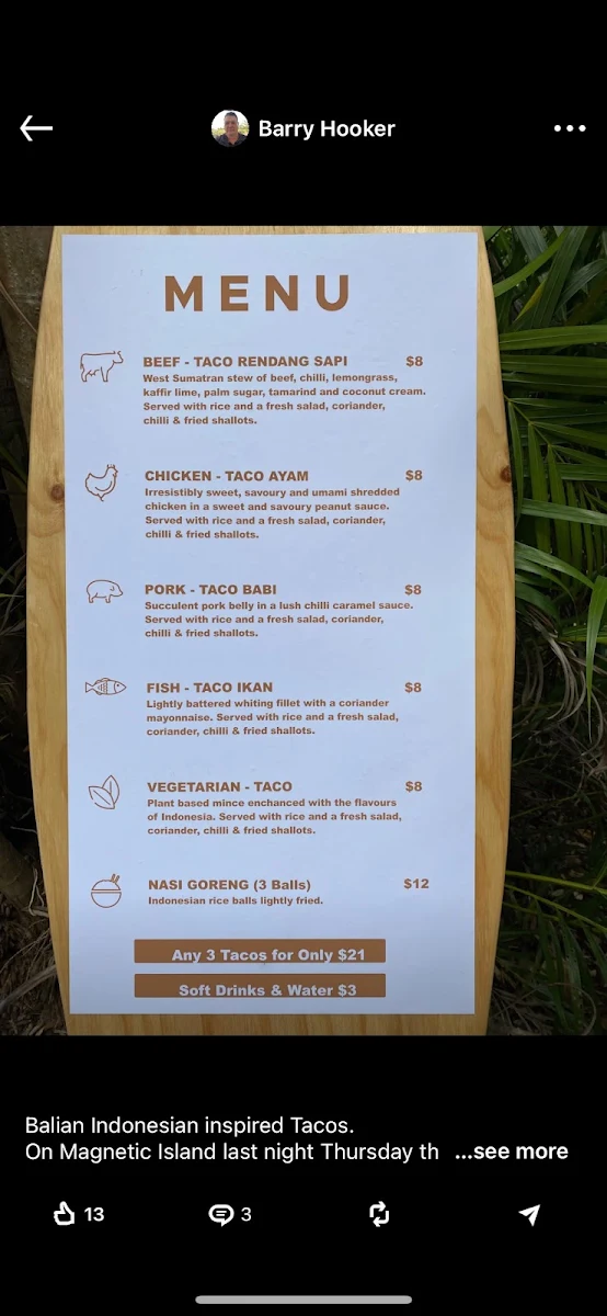 Menu, Magnetic Island Beach Bums