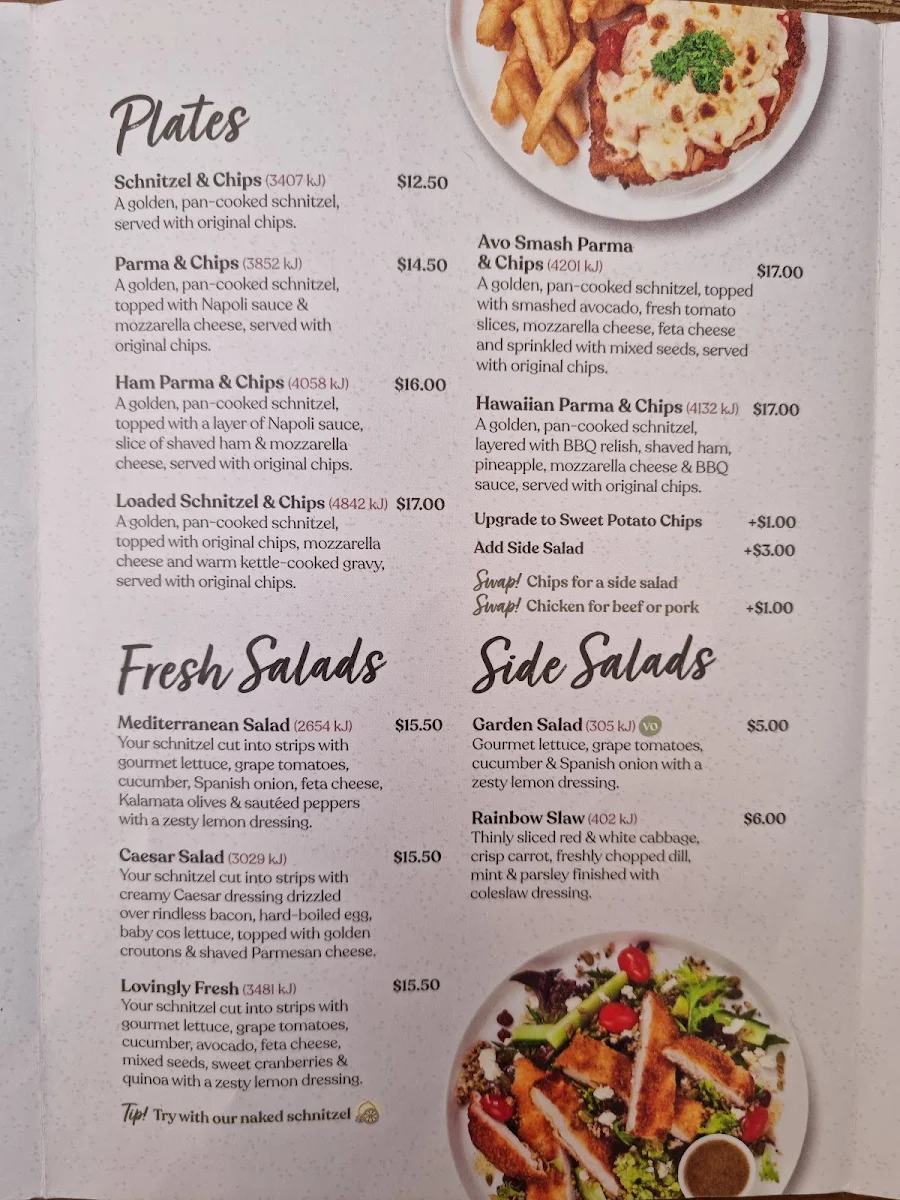 Menu, Schnitz Armstrong Creek
