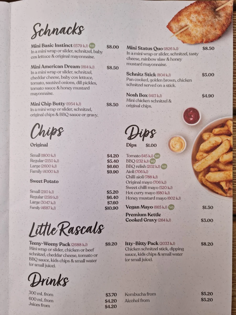 Menu, Schnitz Armstrong Creek