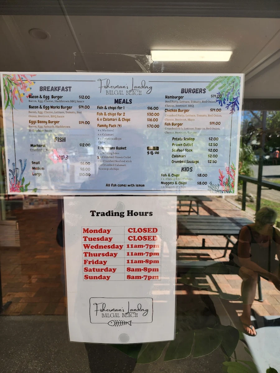 Menu, Fishermans Landing