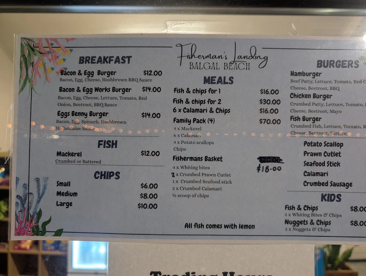 Menu, Fishermans Landing