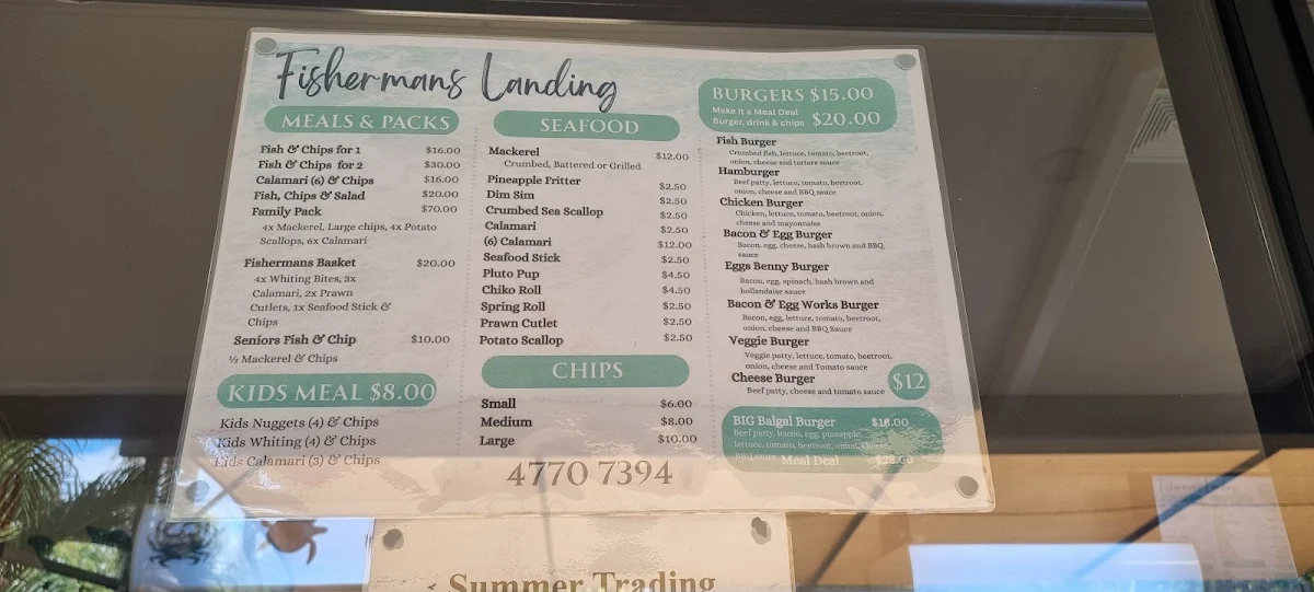 Menu, Fishermans Landing