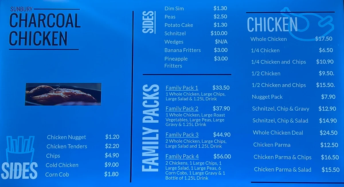 Menu, Sunbury Charcoal Chicken
