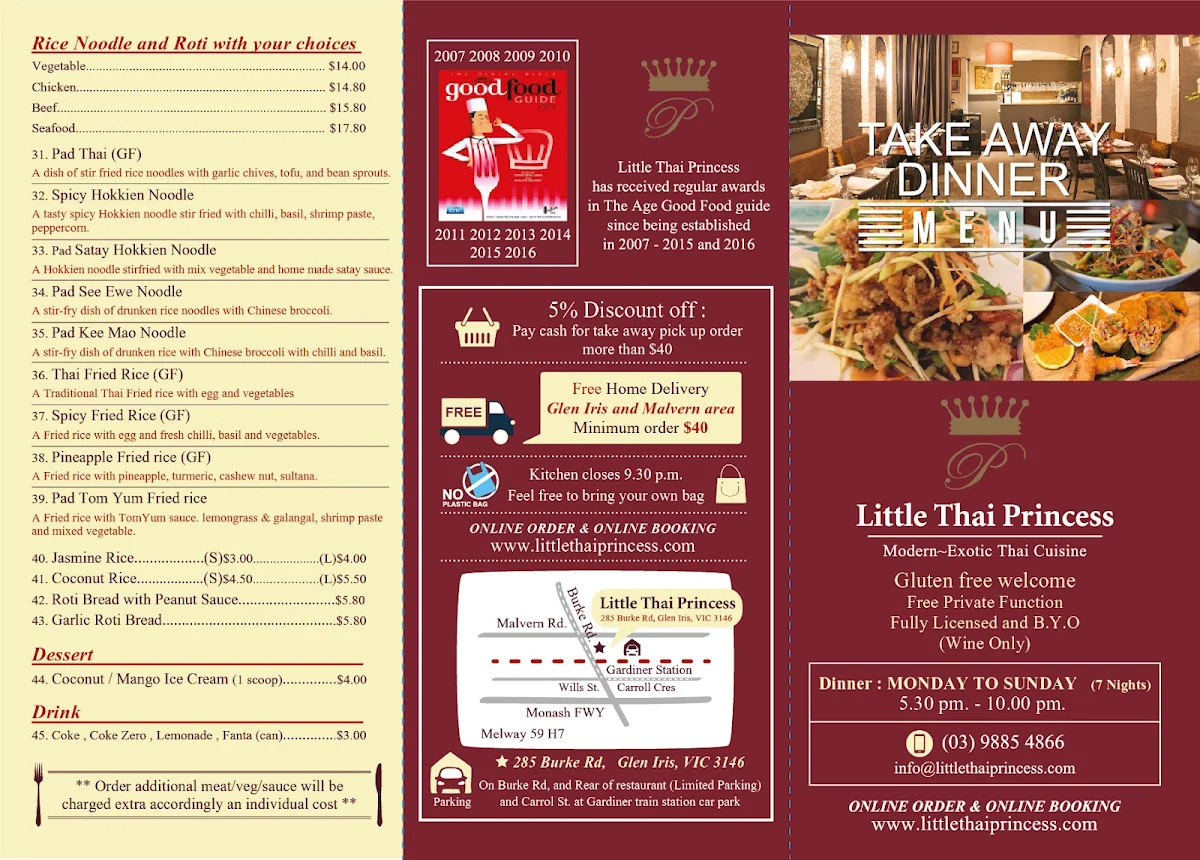 Menu, Little Thai Princess