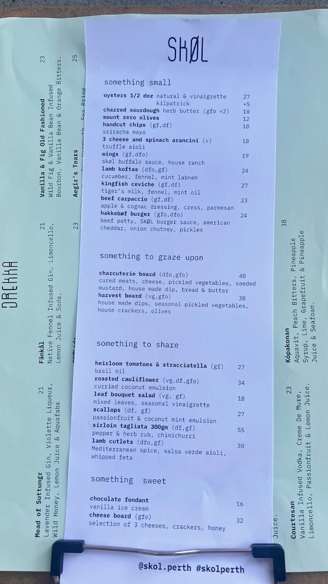 Menu, SKØL