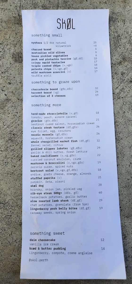 Menu, SKØL
