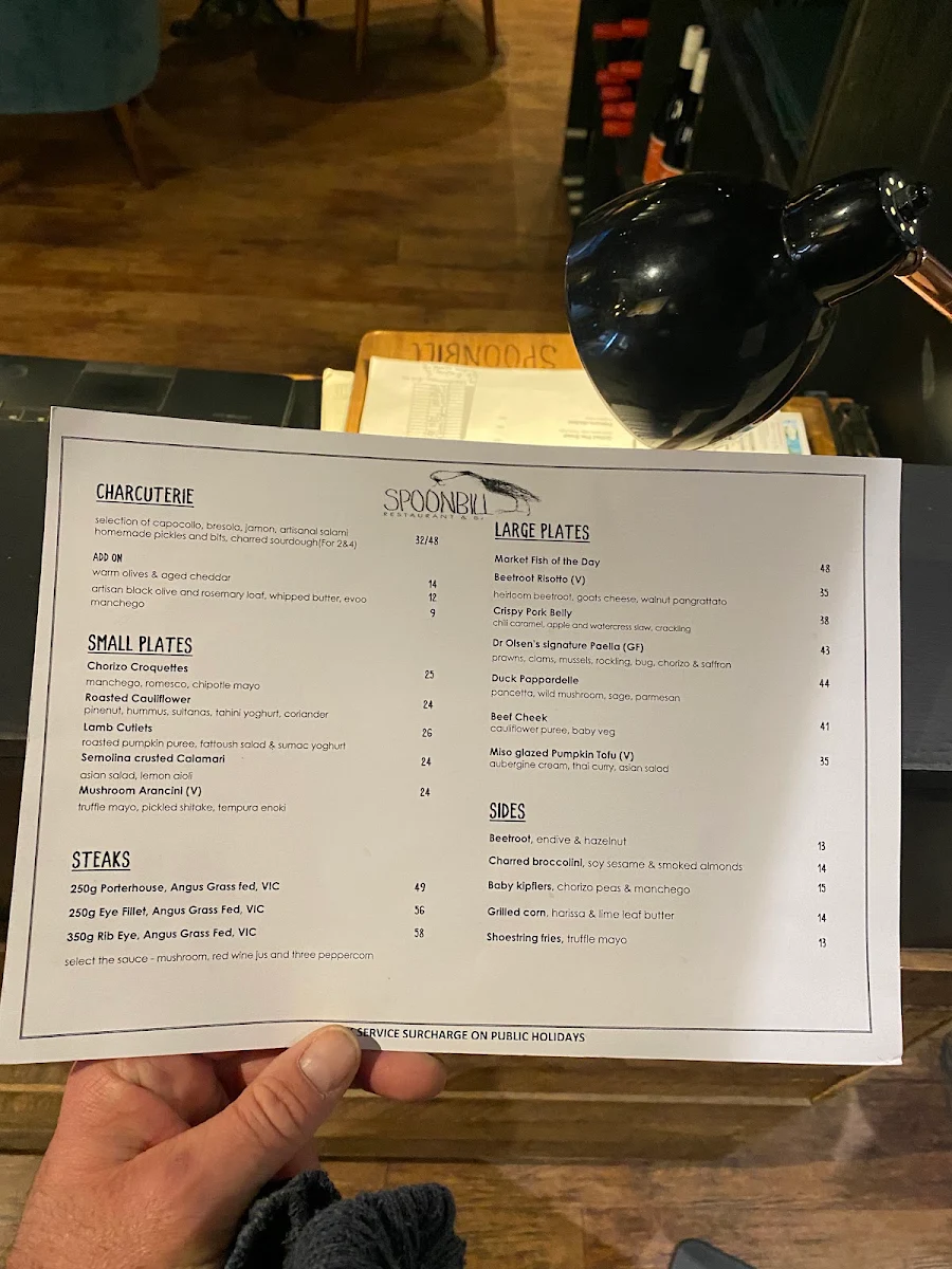Menu, Spoonbill Restaurant and Bar