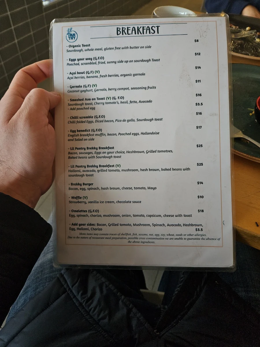 Menu, Lil Pantry