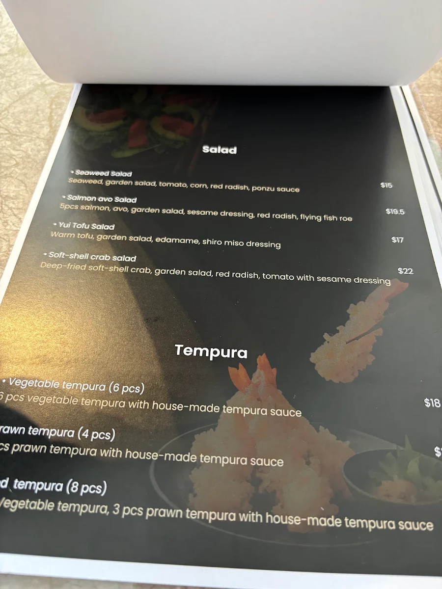 Menu, YUI Japanese Restaurant
