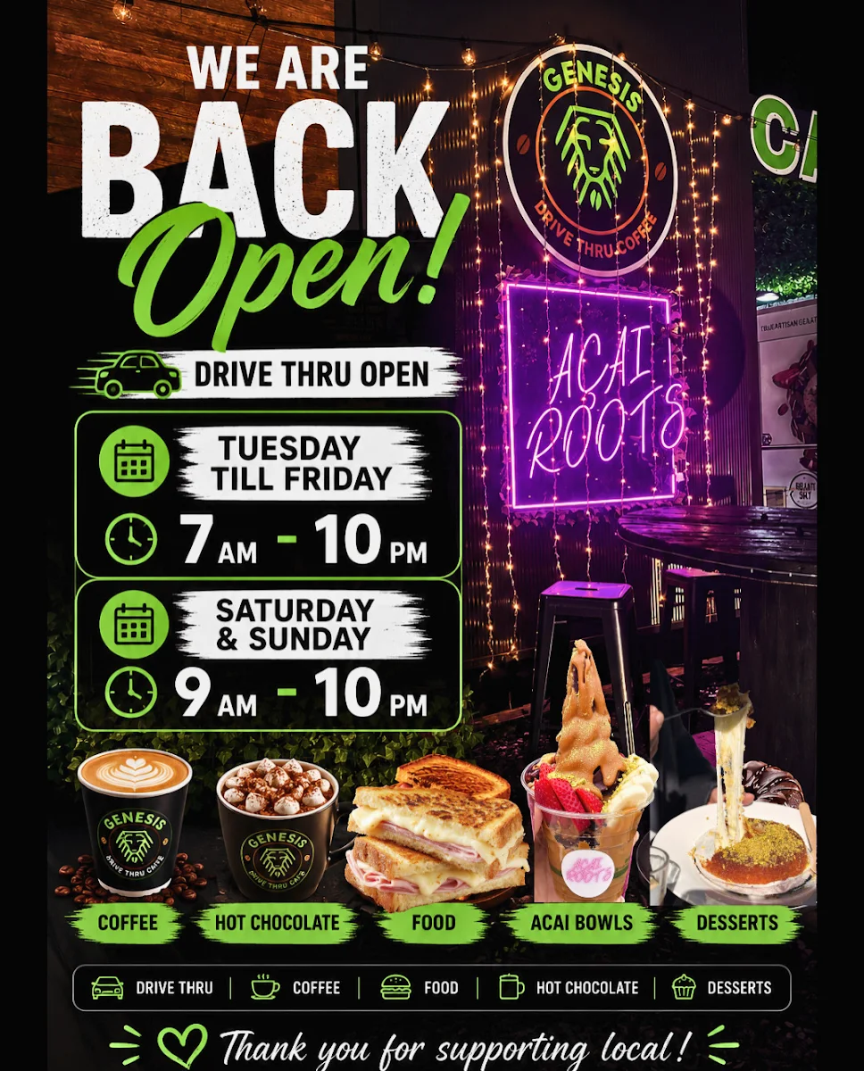 Menu, Genesis Drive Thru Cafe