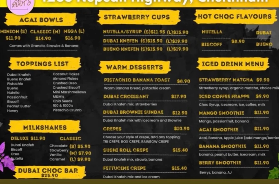 Menu, Genesis Drive Thru Cafe