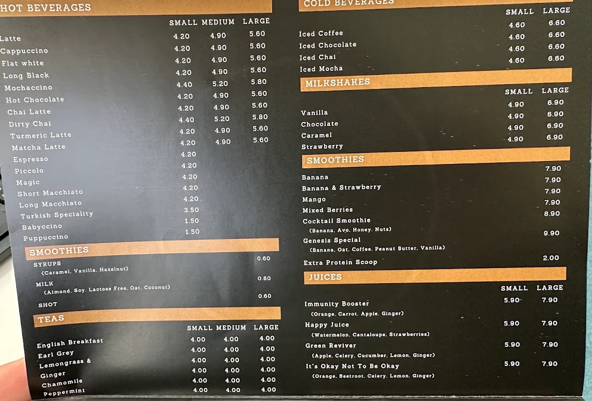 Menu, Genesis Drive Thru Cafe
