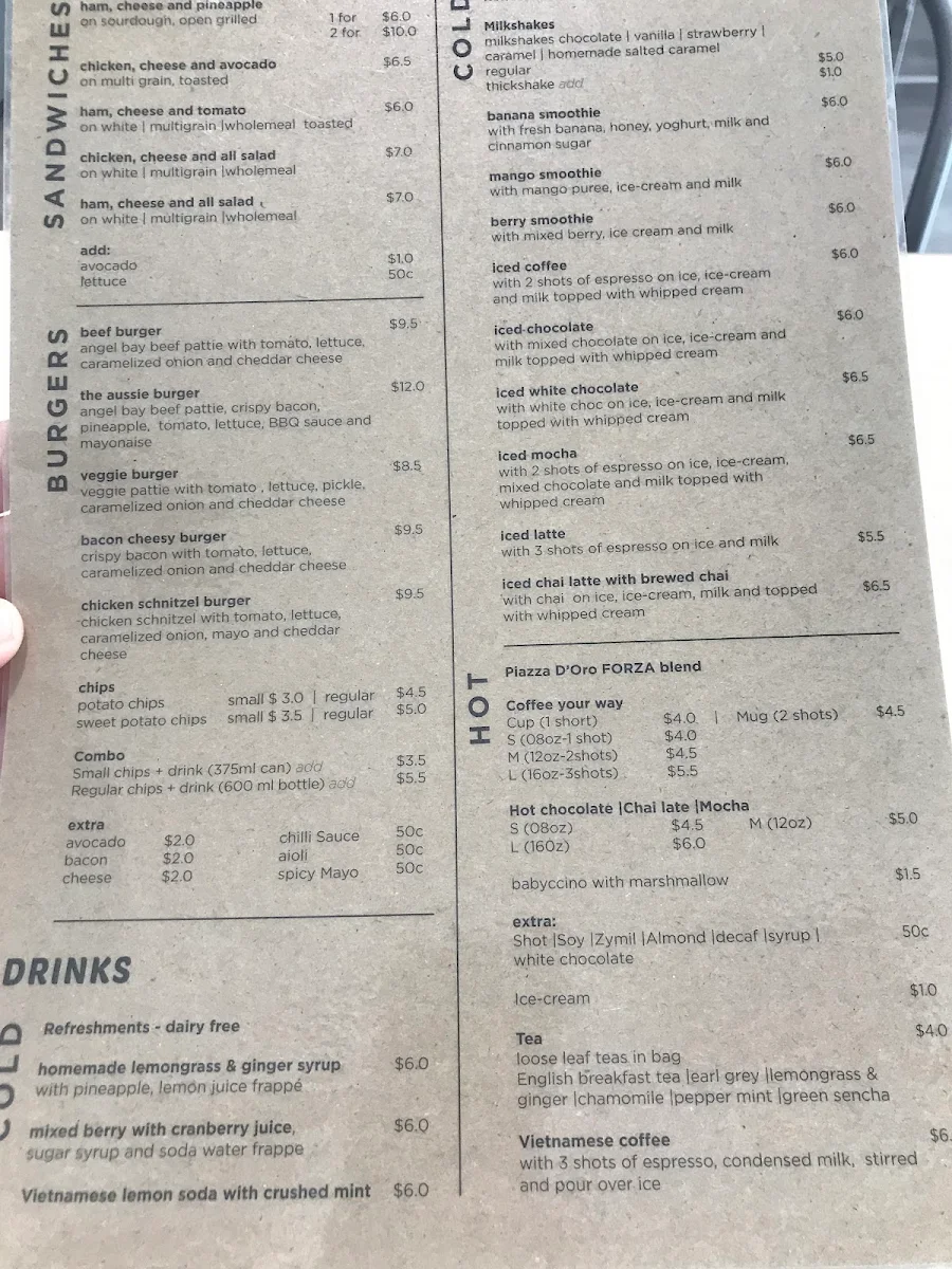 Menu, Monier Cafe