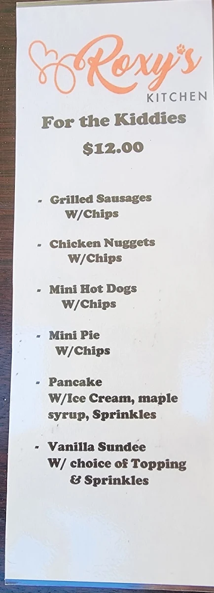 Menu, Roxy’s Kitchen