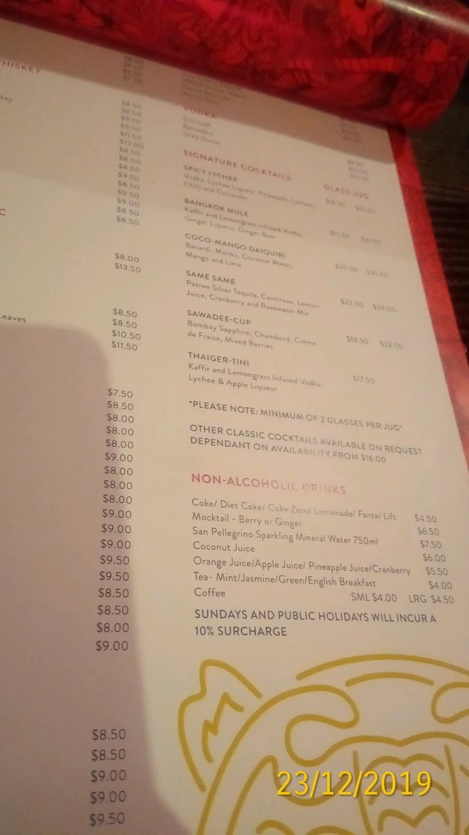 Menu, Thaiger Temple