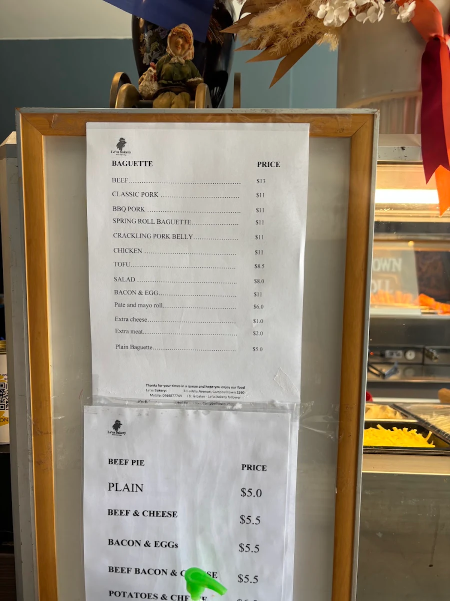 Menu, Le'ss Bakery