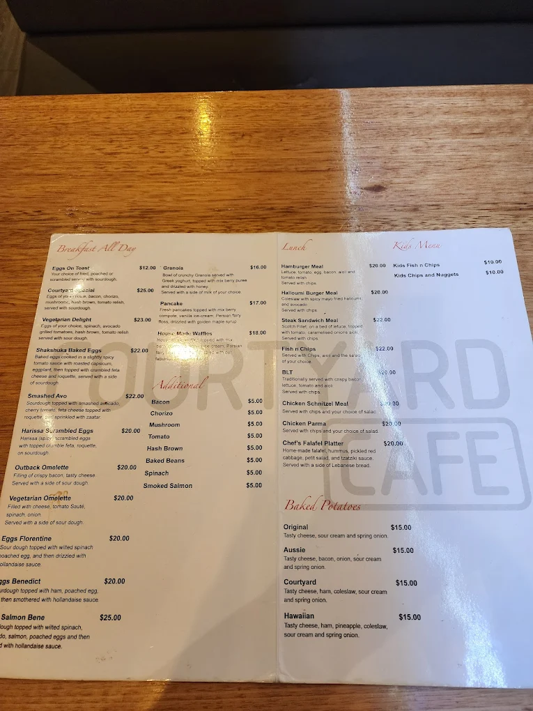 Menu, The Courtyard Cafe - Breakfast Cafe | Coffee Cafe in Narre Warren