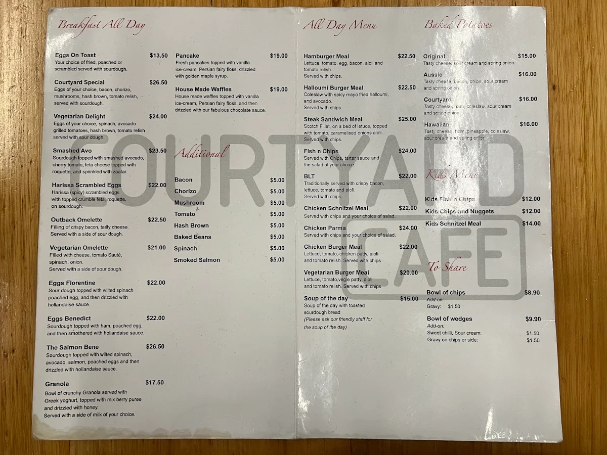 Menu, The Courtyard Cafe - Breakfast Cafe | Coffee Cafe in Narre Warren