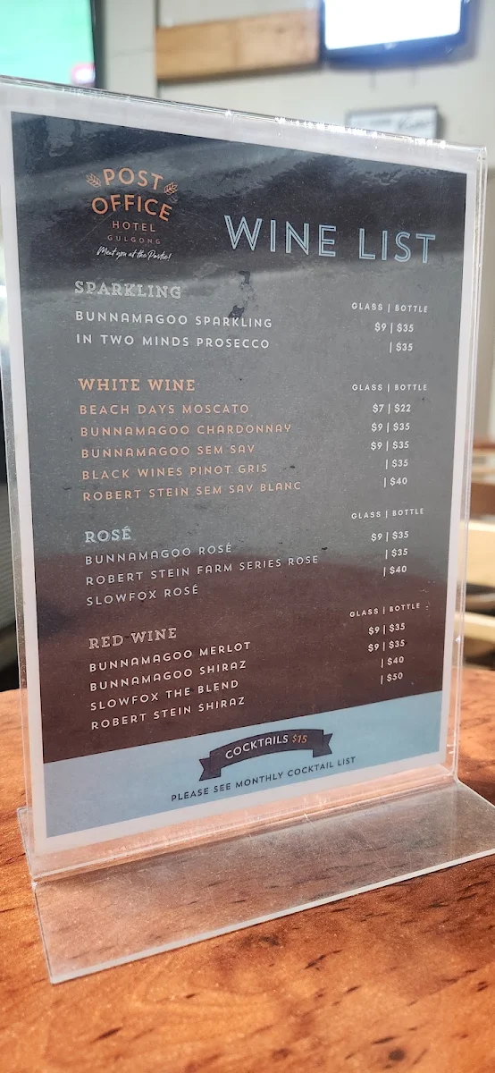 Menu, Post Office Hotel