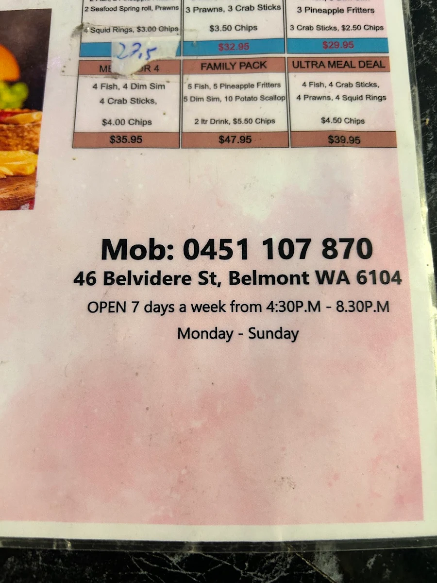 Menu, All Season Seafood