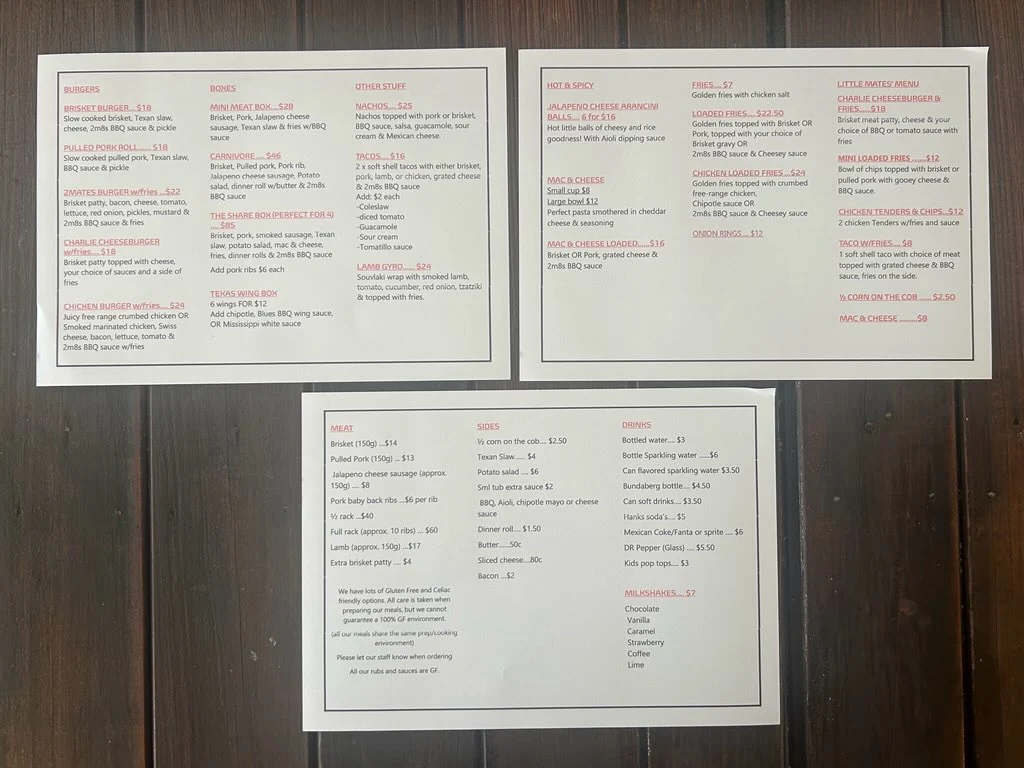 Menu, 2 m8's BBQ