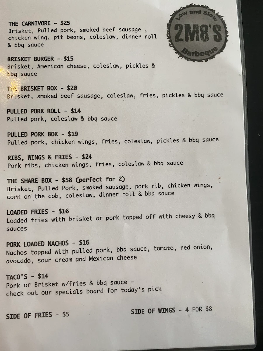 Menu, 2 m8's BBQ