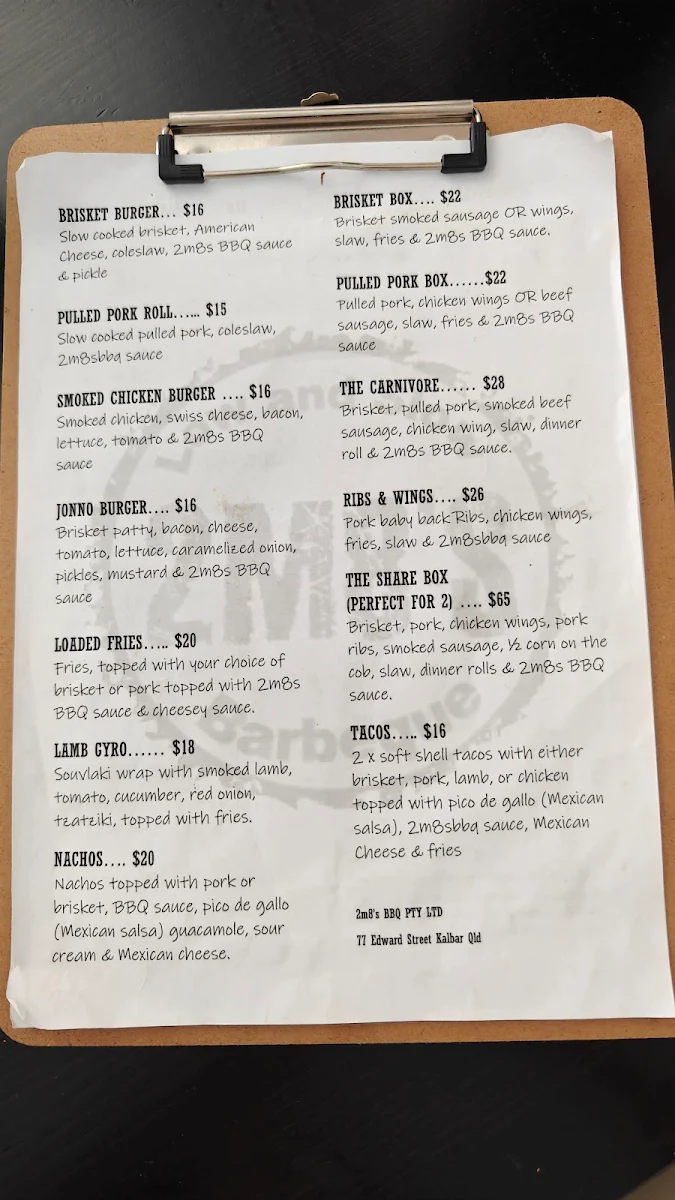 Menu, 2 m8's BBQ