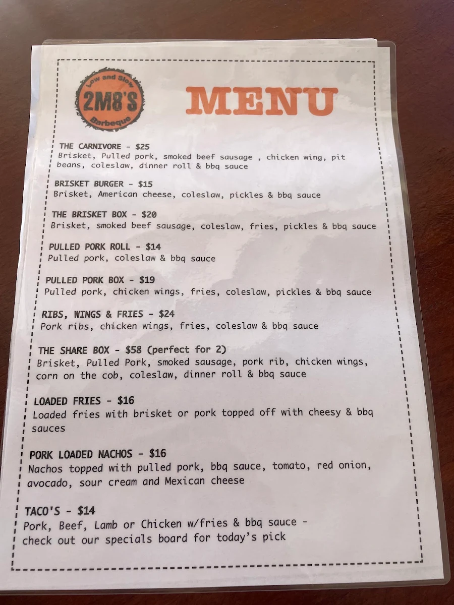 Menu, 2 m8's BBQ