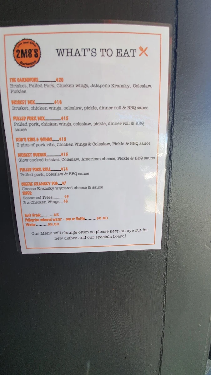 Menu, 2 m8's BBQ