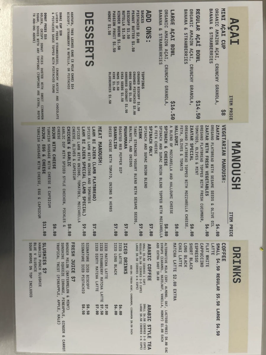 Menu, Koala Berry