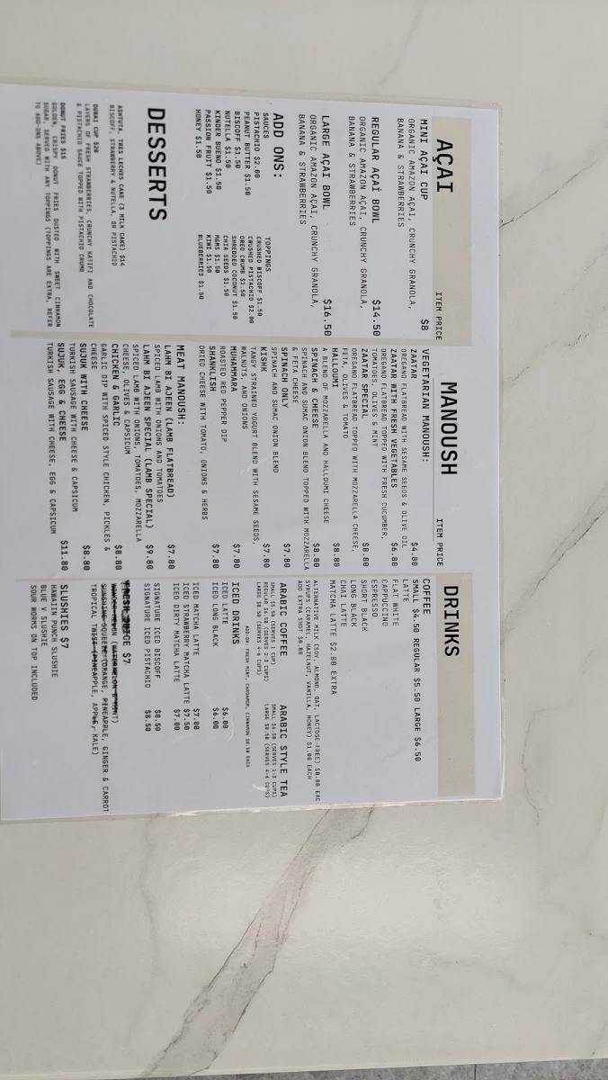 Menu, Koala Berry