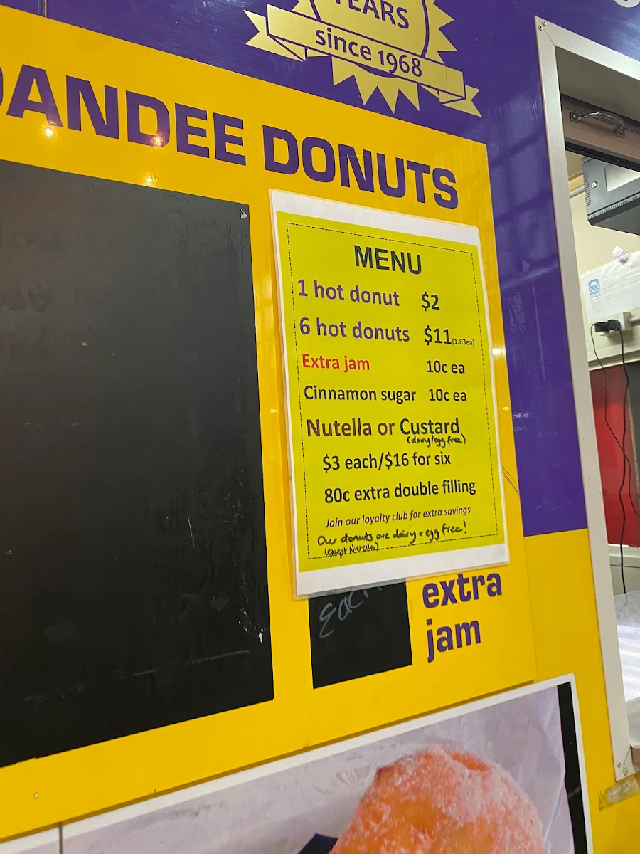 Menu, Dandee Donuts Dandenong Market