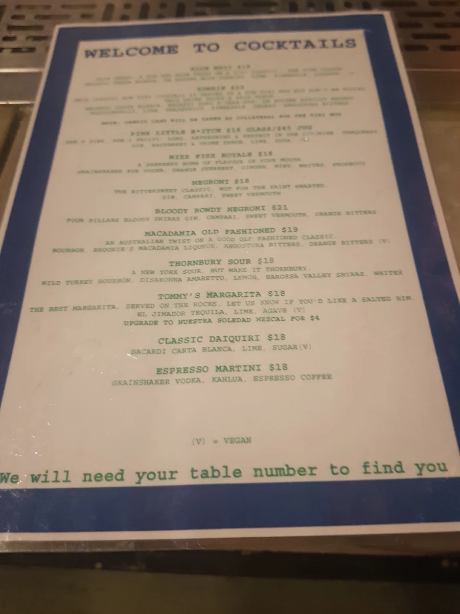 Menu, Welcome to Thornbury