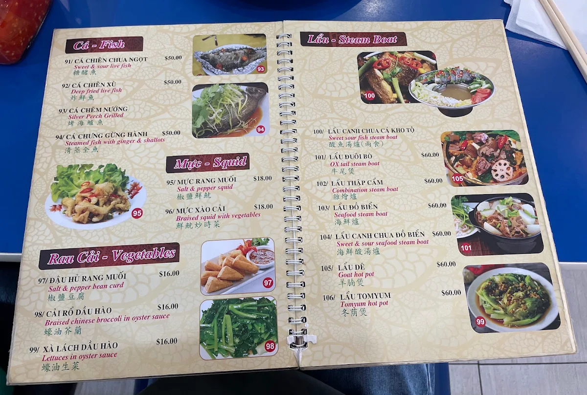 Menu, Dong Ba Restaurant