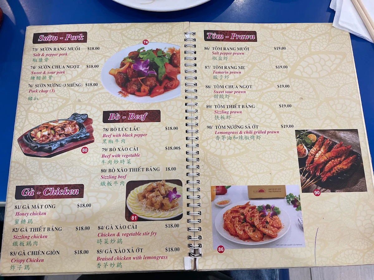 Menu, Dong Ba Restaurant