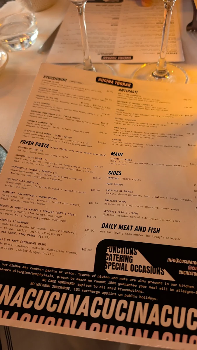 Menu, Cucina Toorak - Italian Restaurant Est.2022