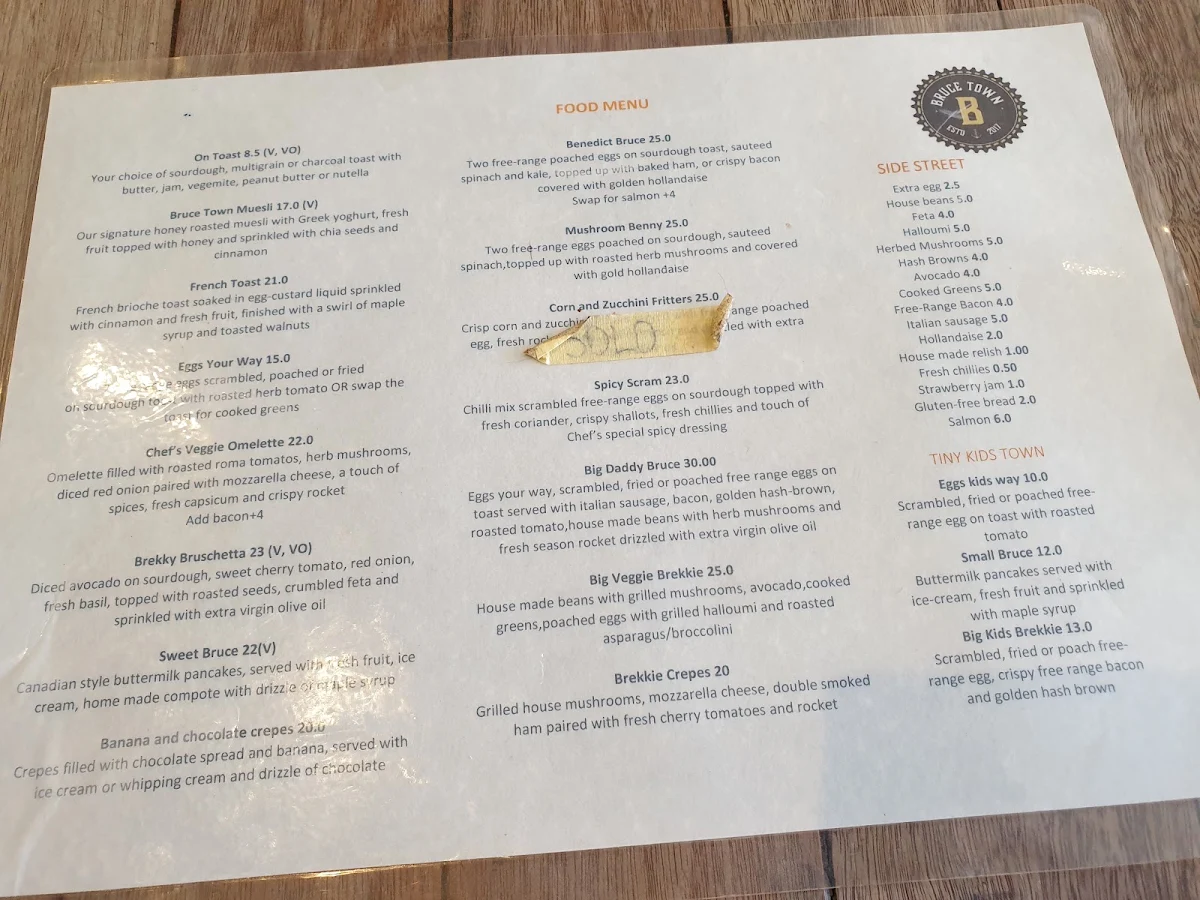 Menu, Bruce Town