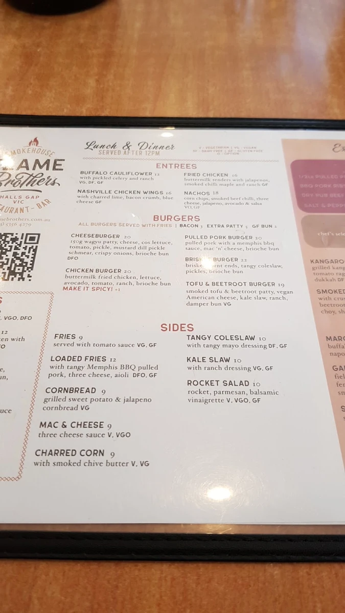 Menu, Flame Brothers Cafe Restaurant & Bar