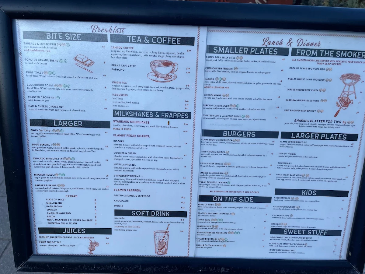 Menu, Flame Brothers Cafe Restaurant & Bar