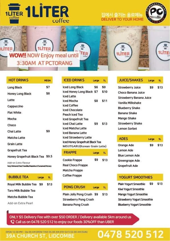 Menu, 1L Coffee Cafe