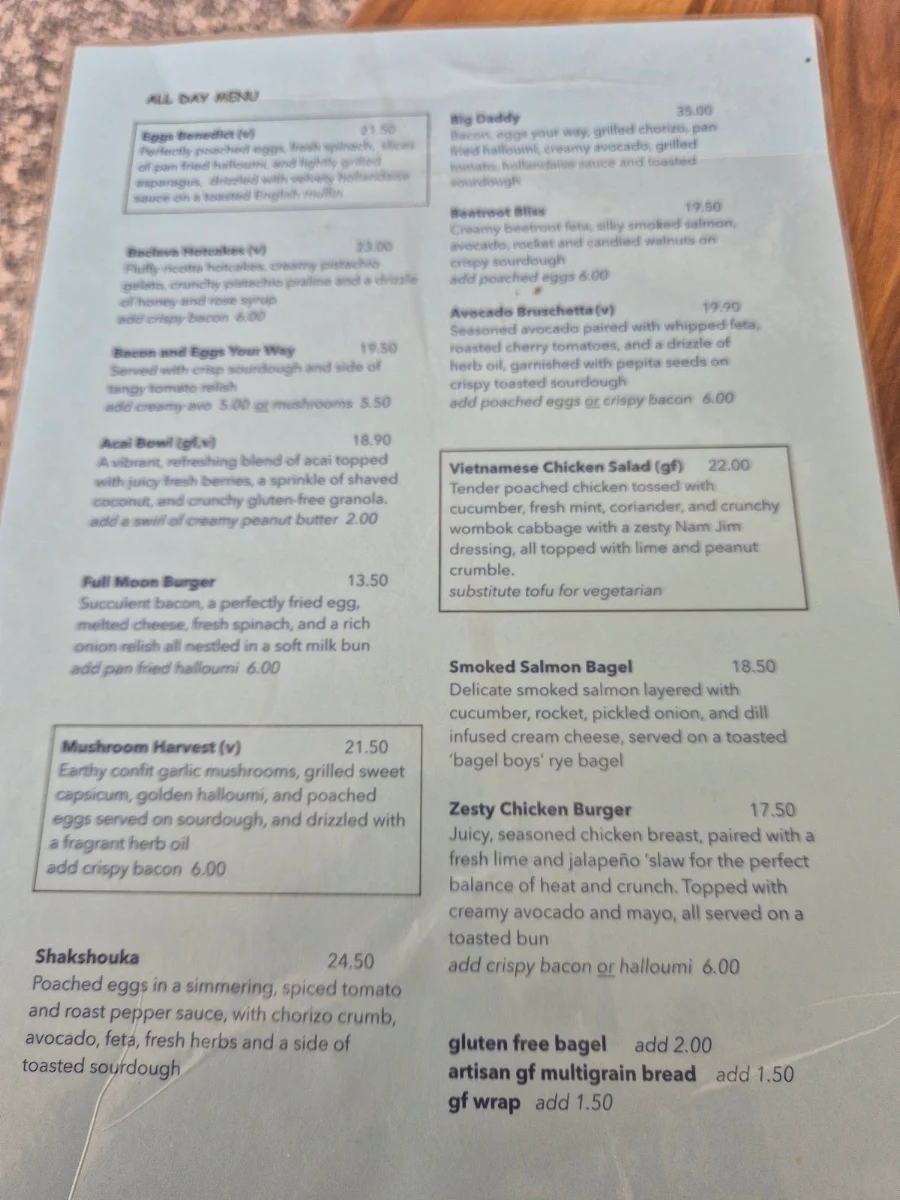 Menu, Full Moon Espresso