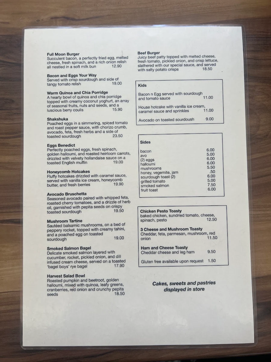 Menu, Full Moon Espresso
