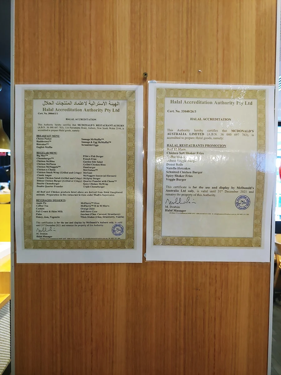 Menu, McDonald's Auburn
