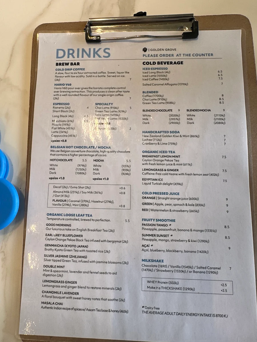 Menu, Leaf Cafe & Co Golden Grove