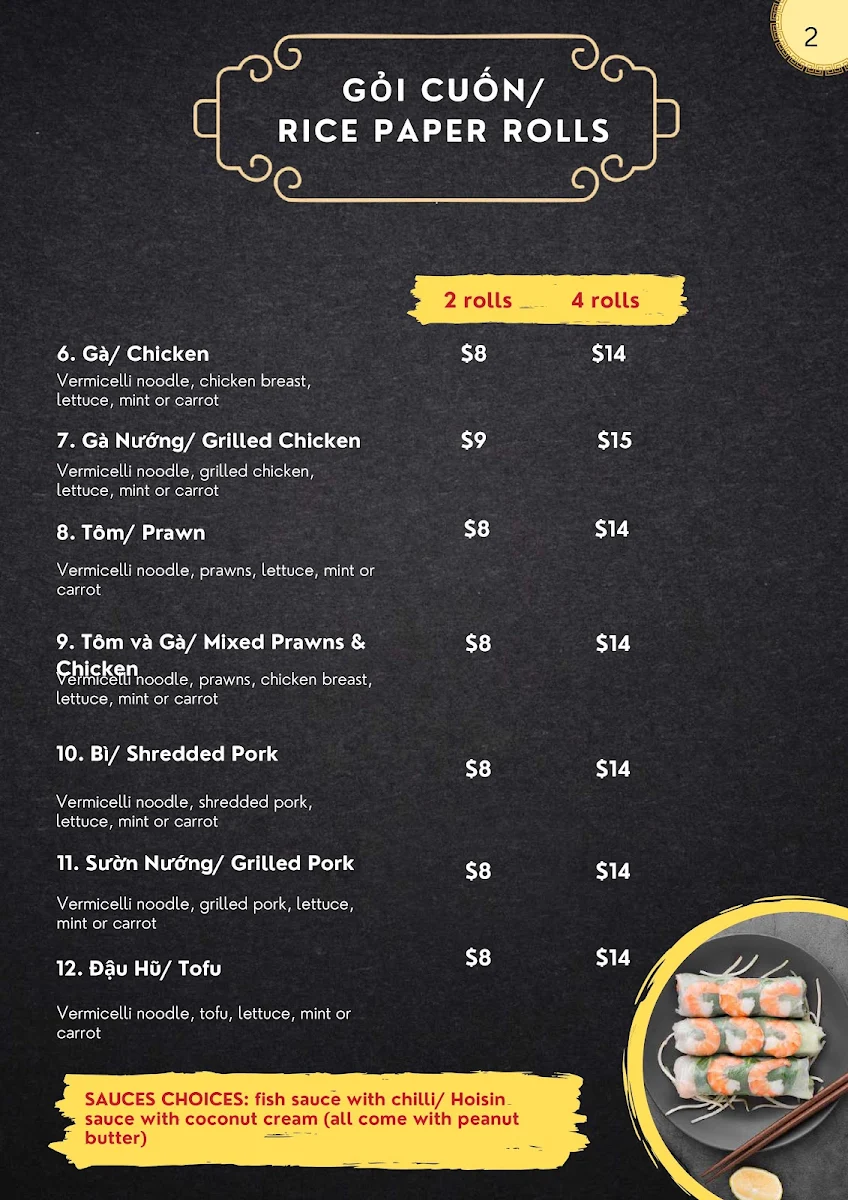 Menu, Phở Hiền Vương Pasteur