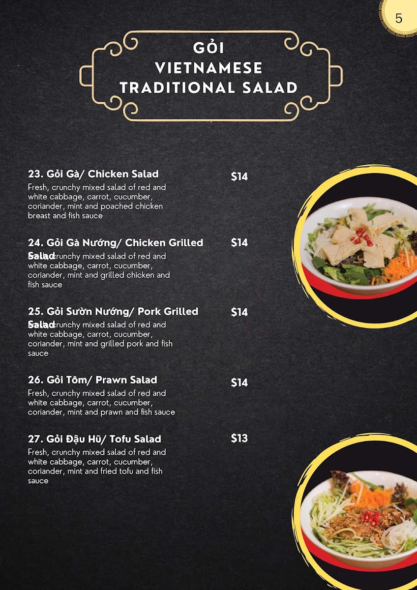 Menu, Phở Hiền Vương Pasteur
